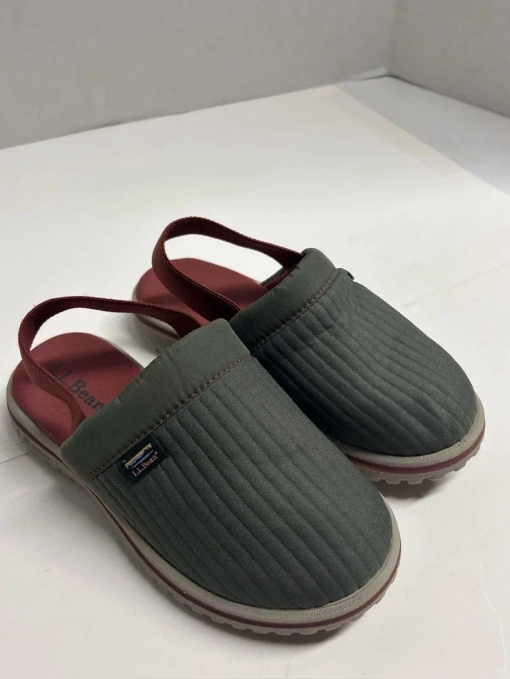 LL Bean Airlight Kelp Green Mule Slippers Elastic Kids Size 12-13